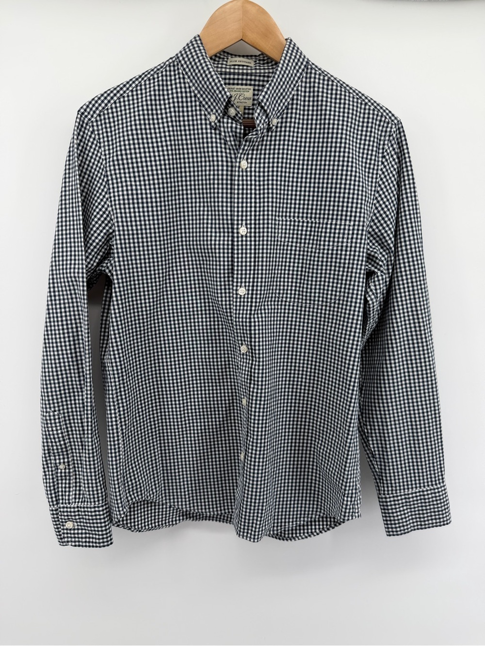 J Crew Navy & White Gingham Button-Down Shirt M